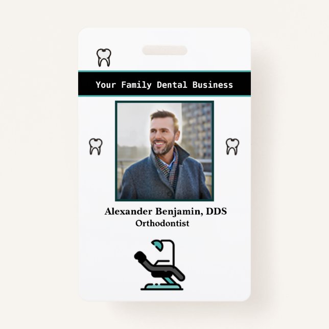 Employee Photo Dentist Logo Bar Code Name Badge (Front)