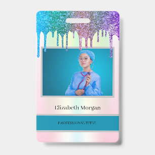 Employee Photo Holographic Glitter Drips Badge