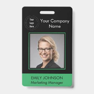 Employee Photo ID Badge   Black & Green   QR Code