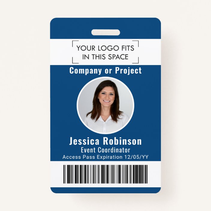 Employee Photo ID Bar Code Classic Blue Access Badge