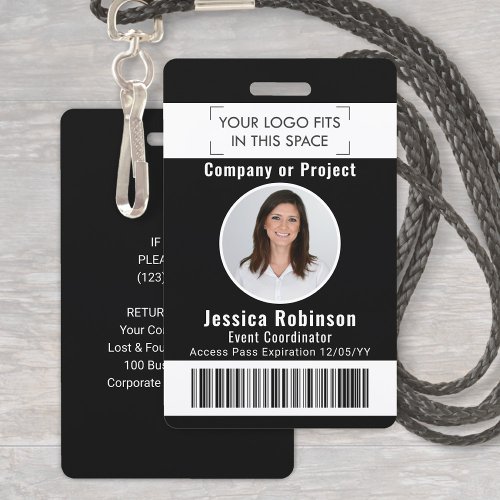 Employee Photo ID Barcode Black and White Access Badge