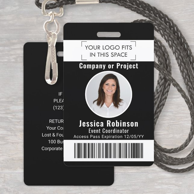 Employee Photo ID Barcode Black and White Access Badge (Creator Uploaded)