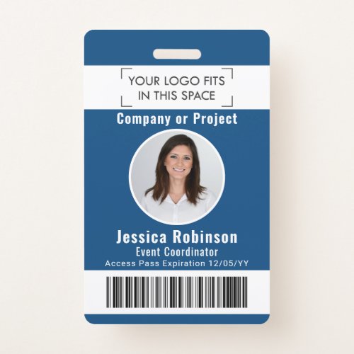 Employee Photo ID Barcode Classic Blue Access Badge