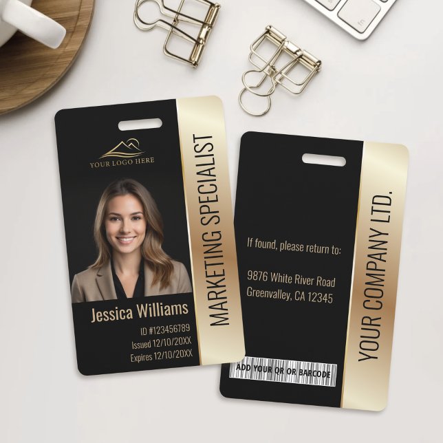 Employee Photo ID Barcode Logo Black & Gold Badge (Creator Uploaded)