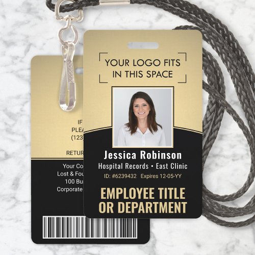 Employee Photo ID Barcode Logo Black  Gold Curve Badge