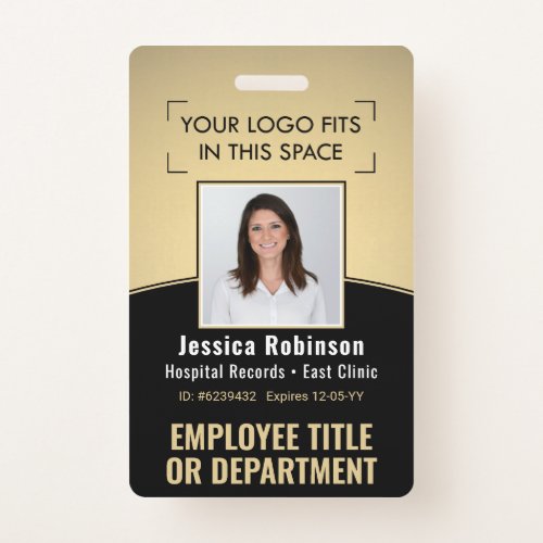 Employee Photo ID Barcode Logo Black  Gold Curve Badge