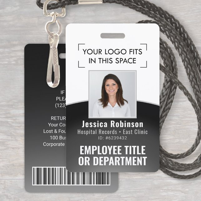 Employee Photo ID Barcode Logo Black & White Curve Badge (Creator Uploaded)