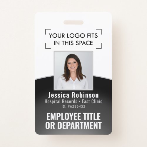 Employee Photo ID Barcode Logo Black  White Curve Badge