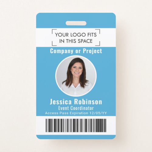 Employee Photo ID Barcode Logo Blue Access Pass Badge