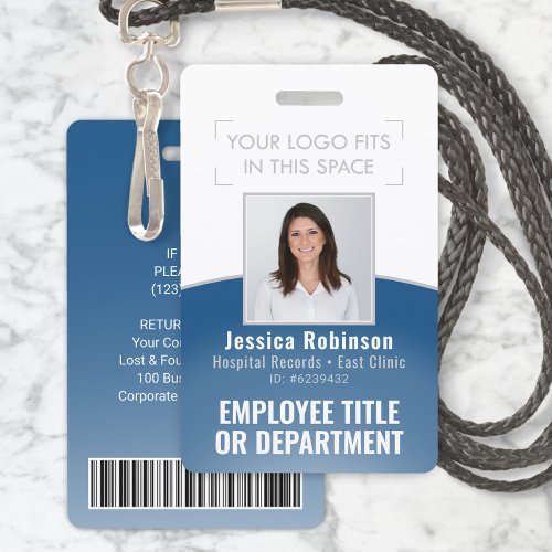 Employee Photo ID Barcode Logo Classic Blue Curve Badge