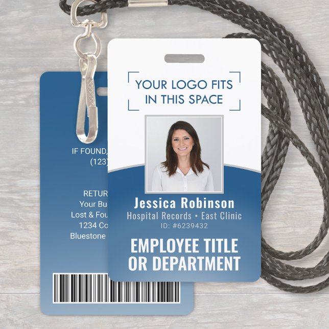 Employee Photo ID Barcode Logo Classic Blue Curve Badge (Creator Uploaded)