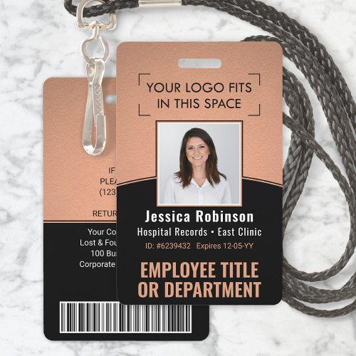 Employee Photo ID Barcode Logo Copper Black Curve Badge