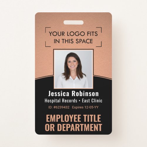 Employee Photo ID Barcode Logo Copper Black Curve Badge