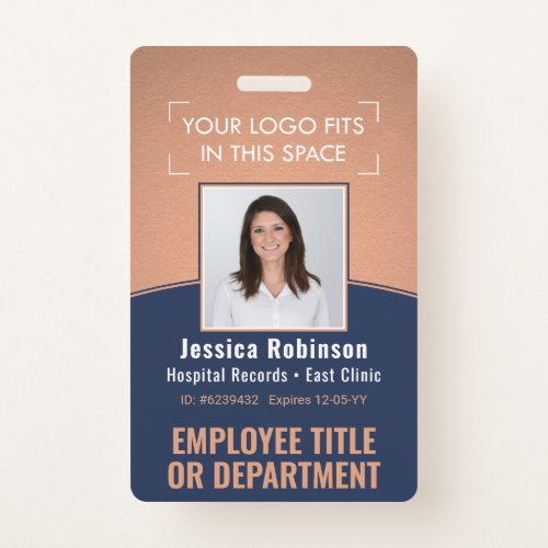 Employee Photo ID Barcode Logo Copper Navy Curve Badge
