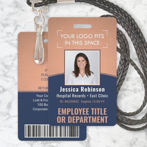 Employee Photo ID Barcode Logo Copper Navy Curve Badge