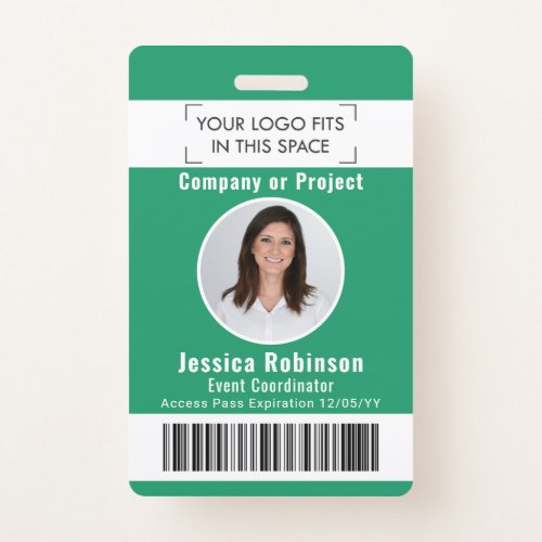 Employee Photo ID Barcode Logo Green Access Pass Badge