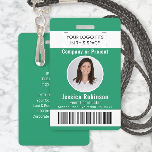 Employee Photo ID Barcode Logo Green Access Pass Badge