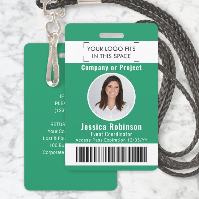 Employee Photo ID Barcode Logo Green Access Pass Badge (Creator Uploaded)