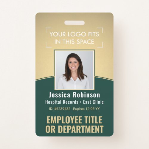Employee Photo ID Barcode Logo Green  Gold Curve Badge