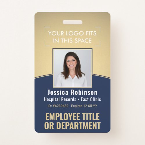 Employee Photo ID Barcode Logo Navy  Gold Curve Badge