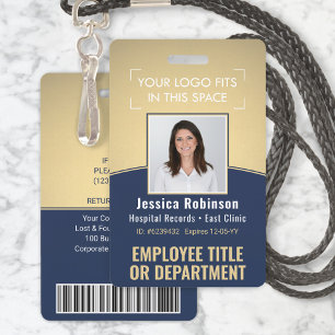Employee Photo ID Barcode Logo Navy & Gold Curve Badge