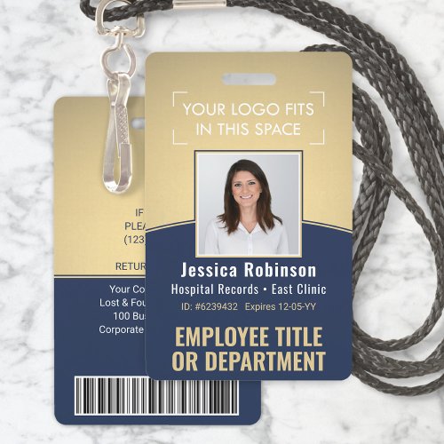 Employee Photo ID Barcode Logo Navy  Gold Curve Badge