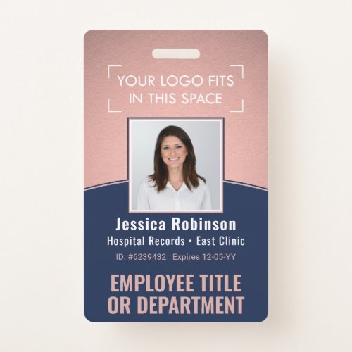 Employee Photo ID Barcode Logo Navy  Pink Curve Badge