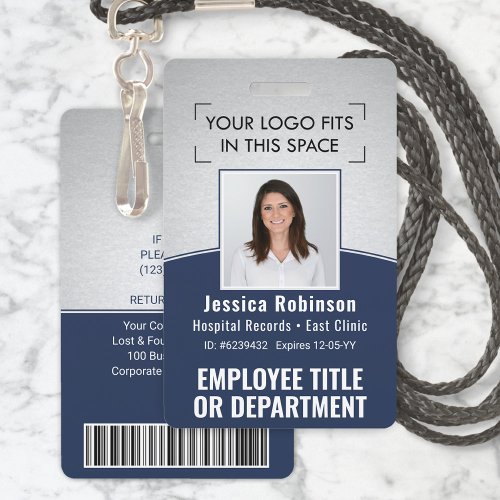 Employee Photo ID Barcode Logo Navy Silver Curve Badge