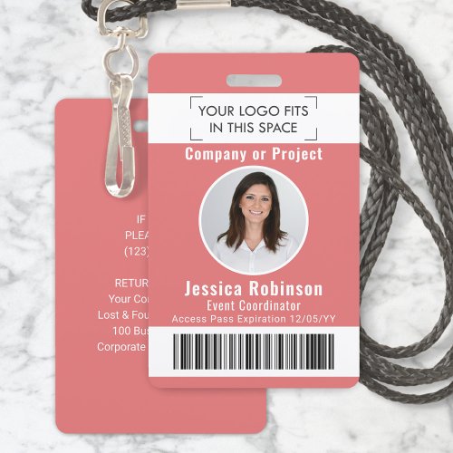 Employee Photo ID Barcode Logo Pink Access Pass Badge