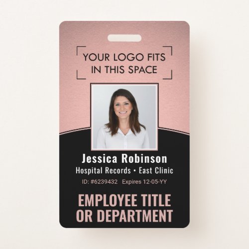 Employee Photo ID Barcode Logo Pink  Black Curve Badge
