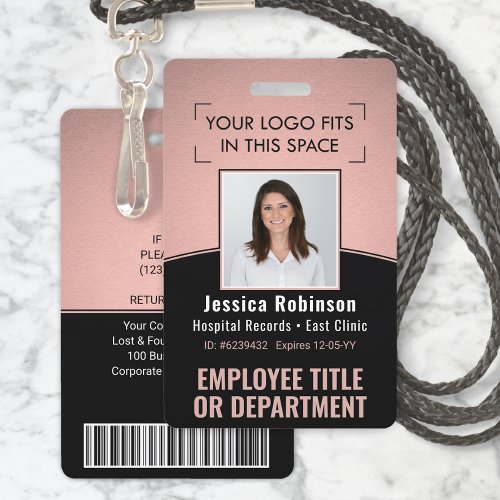 Employee Photo ID Barcode Logo Pink  Black Curve Badge