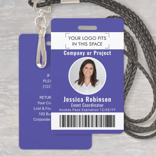 Employee Photo ID Barcode Logo Purple Access Pass Badge