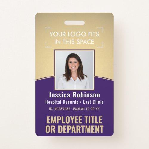 Employee Photo ID Barcode Logo Purple Gold Curve Badge