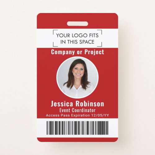 Employee Photo ID Barcode Logo Red Access Pass Badge