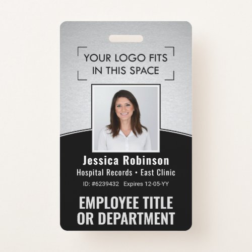 Employee Photo ID Barcode Logo Silver Black Curve Badge