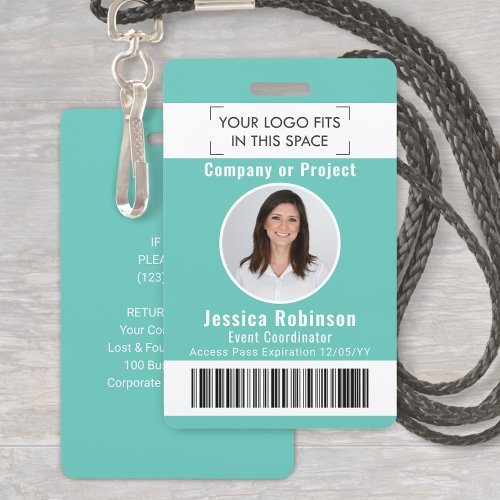 Employee Photo ID Barcode Logo Teal Access Pass Badge