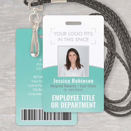 Employee Photo ID Barcode Logo Teal Blue Curve Badge