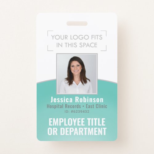 Employee Photo ID Barcode Logo Teal Blue Curve Badge