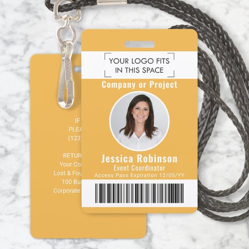 Employee Photo ID Barcode Logo Yellow Access Pass Badge