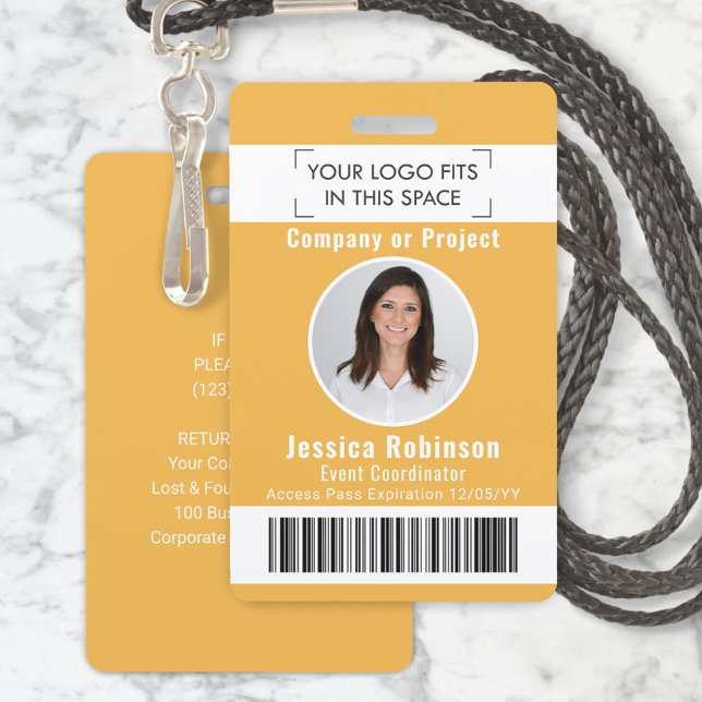 Employee Photo ID Barcode Logo Yellow Access Pass Badge (Creator Uploaded)