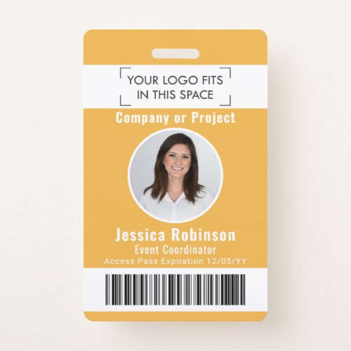 Employee Photo ID Barcode Logo Yellow Access Pass Badge