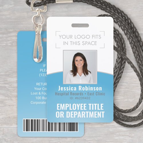 Employee Photo ID Barcode Your Logo Blue Curve Badge