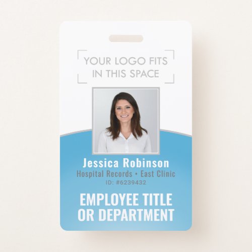 Employee Photo ID Barcode Your Logo Blue Curve Badge