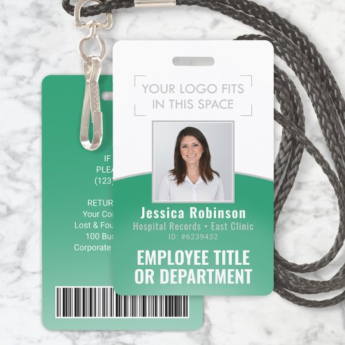 Employee Photo ID Barcode Your Logo Green Curve Badge