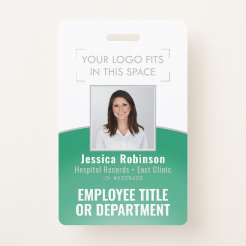 Employee Photo ID Barcode Your Logo Green Curve Badge