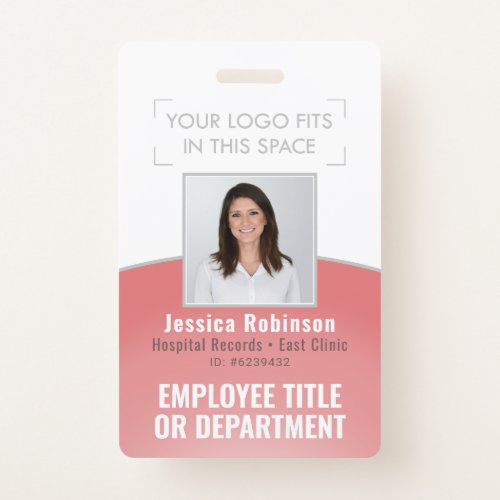 Employee Photo ID Barcode Your Logo Pink Curve Badge