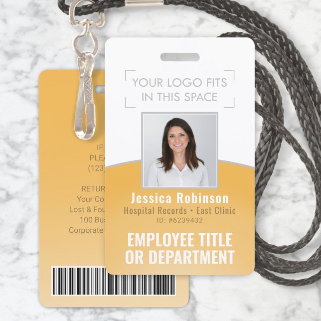Employee Photo ID Barcode Your Logo Yellow Curve Badge (Creator Uploaded)