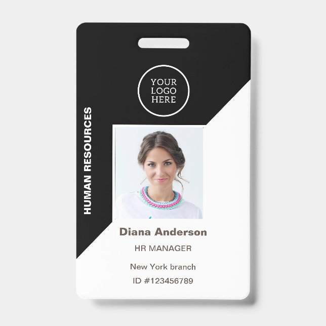 Employee Photo ID Company logo Black Security Badge (Front)