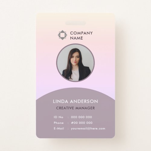 Employee Photo ID Company Logo Gray And Pale Pink Badge