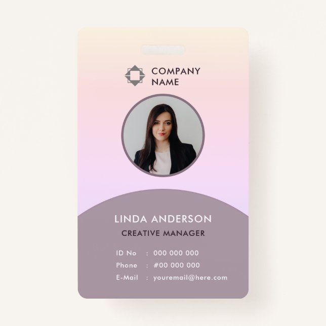 Employee Photo ID Company Logo Gray And Pale Pink Badge (Front)